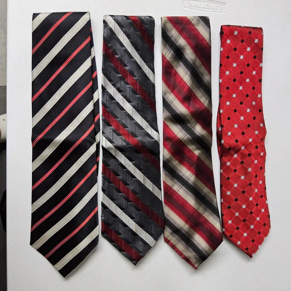 Jos A Bank Perry Ellis Pierre Cardin Ties Mens OS Red Black Striped Silk 4pc Lot